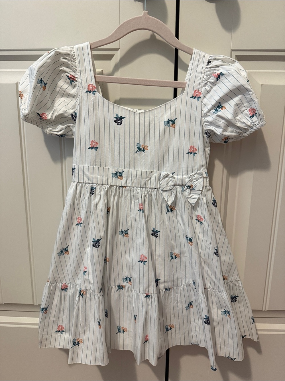 Janie and Jack White Stripe Dress with Pink and Blue Floral Print
